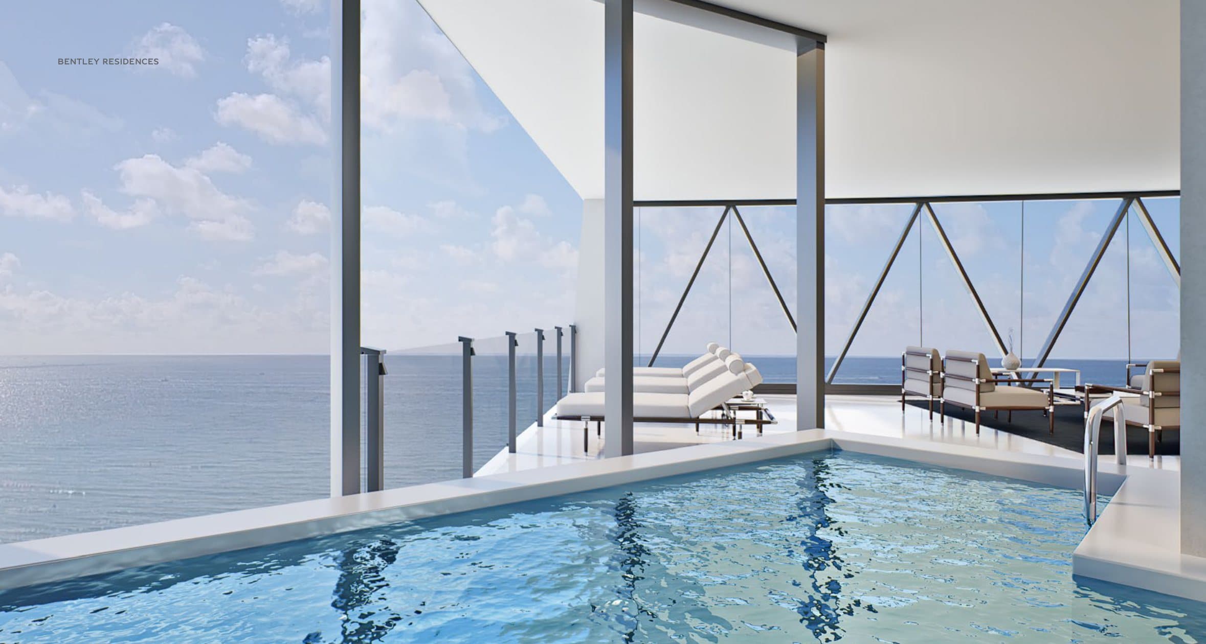 Private terrace pool of an Azure residence overlooking the coastline