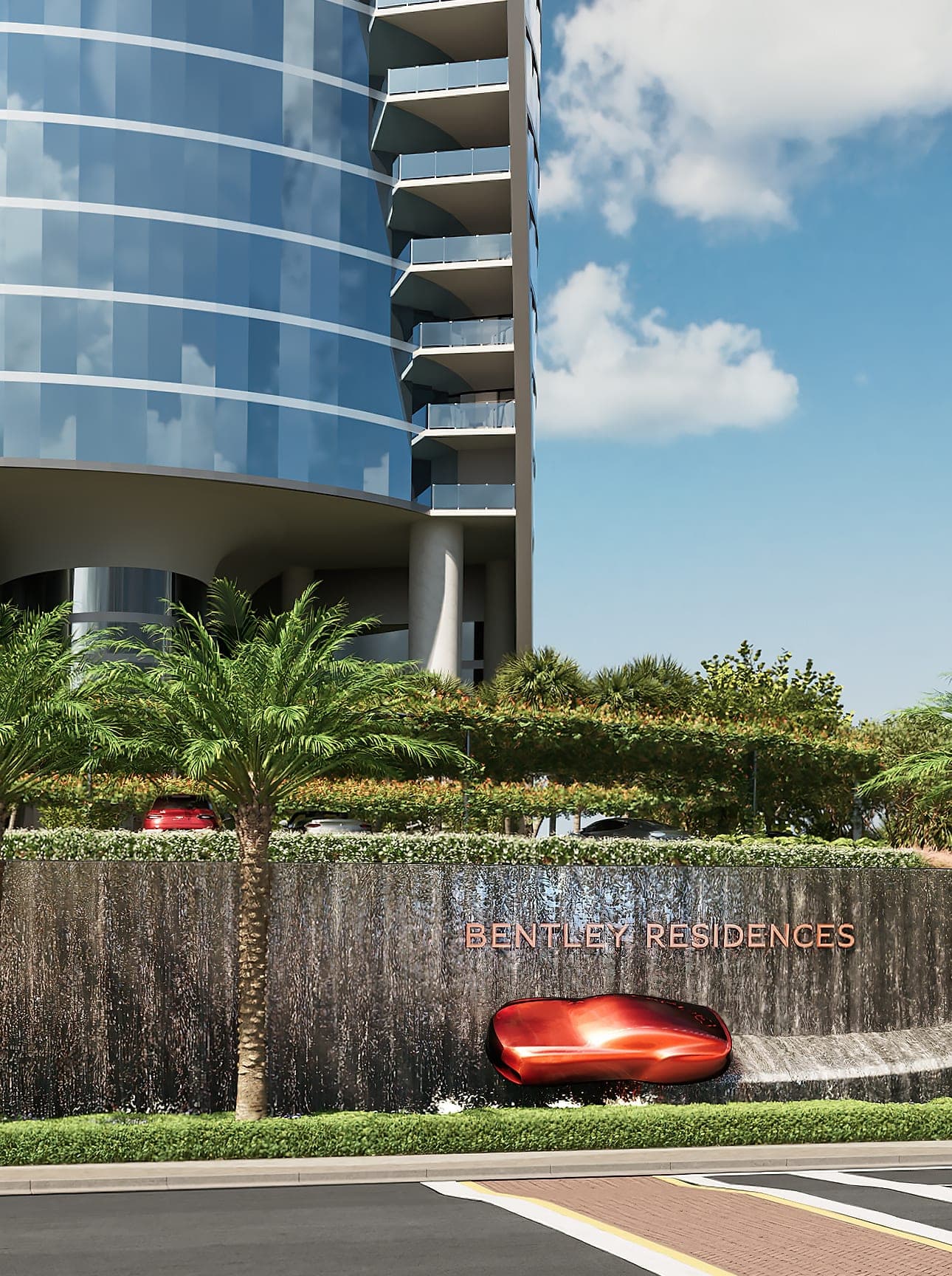 The Bentley Residences entrance waterfall