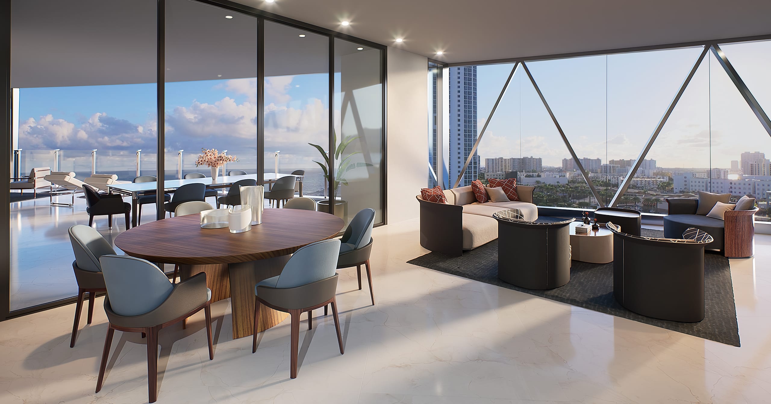 Oceanfront great room of a Bentayga residence